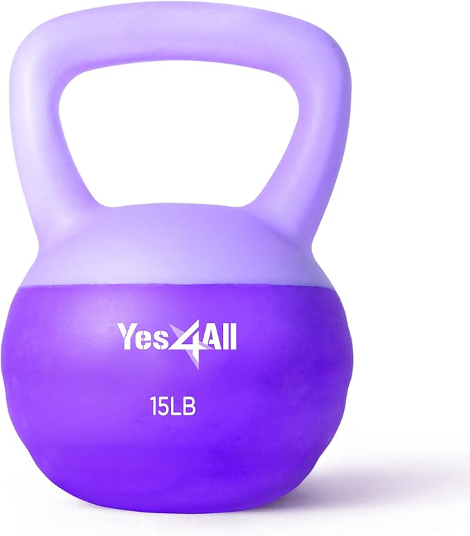 Yes4All Soft Kettlebell, PVC Strength Training Kettlebells for Women, Floor Protection & Quiet, Wide Handle, Aesthetic Soft Weights (5,10,15,20lb) for Home Gym, Fitness Beginners
