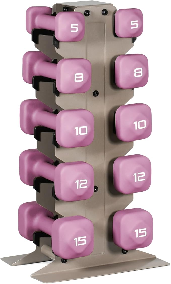 Tone Fitness Neoprene Dumbbell Set with Storage Rack – Non-Slip, Anti-Roll Hand Weights for Home Gym Workouts | 20 lb, 32 lb, 50 lb, 60 lb & 100 lb Options
