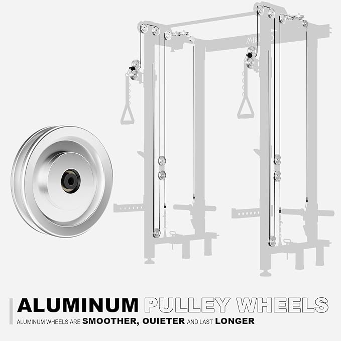 Mikolo Folding Squat Rack, Wall Mounted Power Rack with Cable Crossover Machine & LAT Pull Down, Functional Trainer with 5 Adjustable Function Modes, Home Gym Package