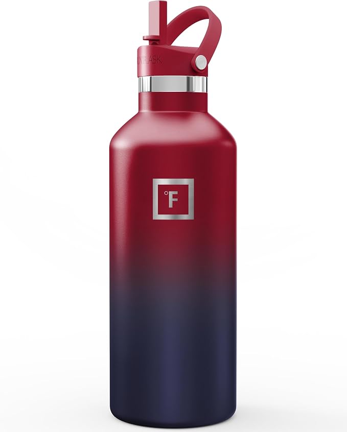 IRON °FLASK 32 oz Narrow Mouth Water Bottle with Straw | Insulated Stainless Steel Sports Water Bottle with Leakproof Straw Lid - BPA Free, Cold 24 Hrs, Sweat Free (Dark Rainbow)