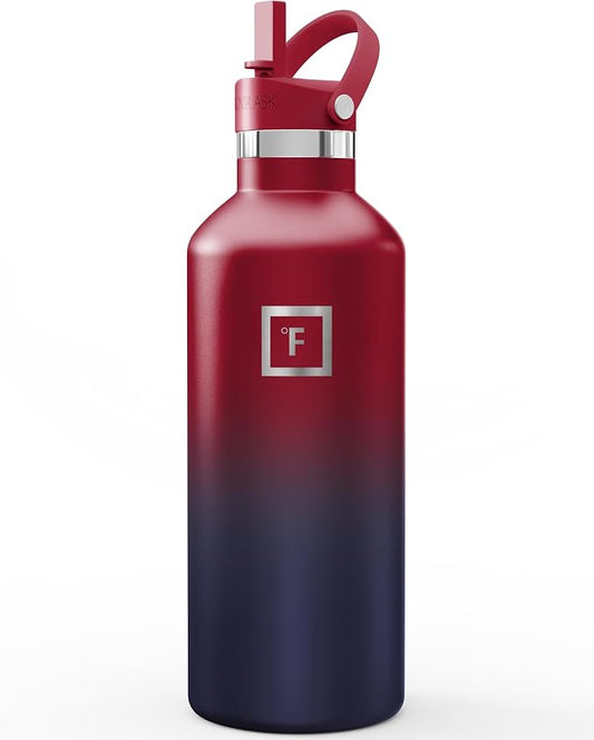 IRON °FLASK 32 oz Narrow Mouth Water Bottle with Straw | Insulated Stainless Steel Sports Water Bottle with Leakproof Straw Lid - BPA Free, Cold 24 Hrs, Sweat Free (Dark Rainbow)