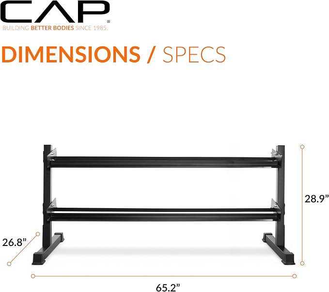 CAP 280 LB, 550 LB, 1200 LB Dumbbell Set with Horizontal 2-3 Tier Rack, Rubber Hex Free Weights, Home Gym Weight Set for Strength Training