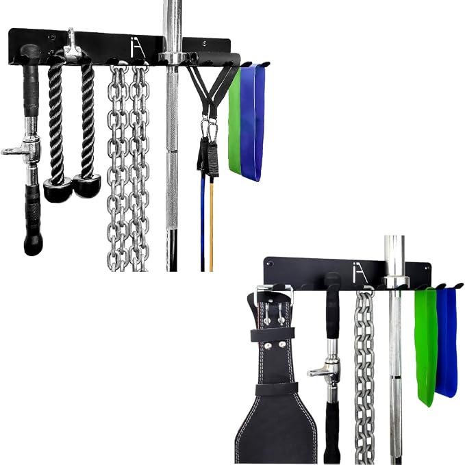 IRON AMERICAN (BEAST + OMEGA) Gym Storage Racks 9 & 11 Hook (2-RACKS) Heavy-Duty Gym Wall Organizer Gym Caddy Hanger - Gym Accessory Storage - Resistance Bands, Jump Ropes, Barbells, Lifting Belts, Cable Attachments