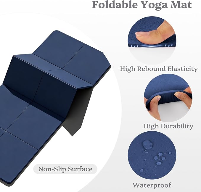 Foldable Yoga Mat Non Slip, Pilates Fitness Mats, 72" x 24" Extra Width ＆ Thick, Anti-Tear Exercise Mat with Carrying Strap and Bag, Workout Mats for Stretching,Yoga Studio,Gym or Home Workouts