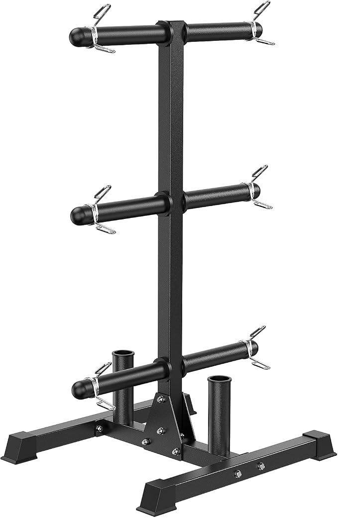 HANDBODE Weight Plate Rack with Barbell Storage, 1100 lbs Capacity | 6-Peg Vertical Holder for 1- or 2-Inch Plates, Heavy-Duty Organizer for Home Gym