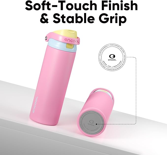 ENCOOL Leakproof Insulated Water Bottle with Straw Dual-Sip Water Bottle Bag-Safe Design for Work, Commute & Gym – Keeps Drinks Cold All Day, 32 oz, Shell Pink