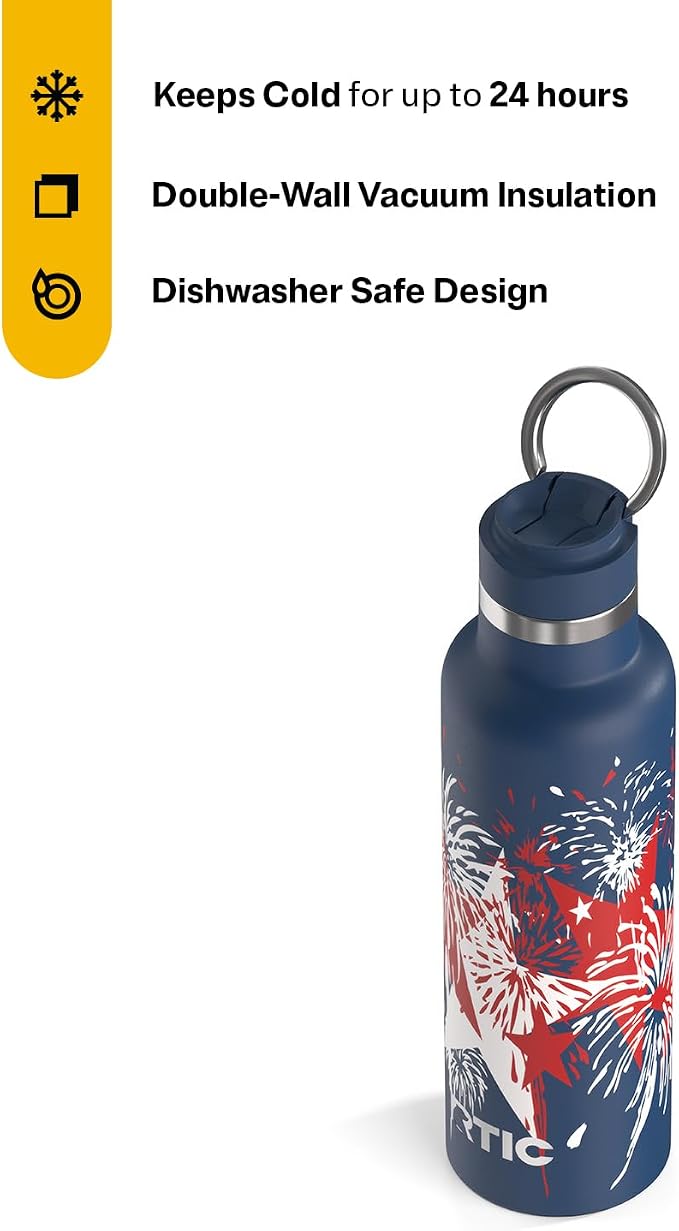RTIC 20oz Journey Water Bottle Ceramic Lined Metal Stainless Steel Vacuum Insulated, BPA Free, Reusable, for Water, Hot and Cold Drinks, Travel, Sports, Camping, Fireworks