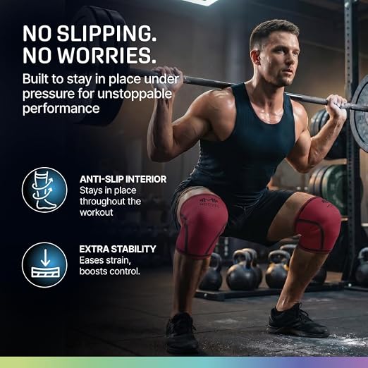 Modvel 7mm Neoprene Knee Sleeves for Men & Women Weightlifting & Powerlifting – Compression Knee Sleeve Support for Squats, Gym, Training – USPA, IPL Approved – Large Red (Pair)