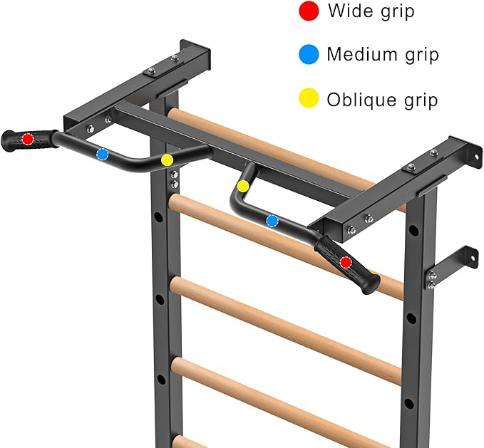 Kipika Gymnastic Stall Bar - 2"x2" Swedish Ladder with 1" Hole, Wall Mounted Pull-up Bar Ladder Suspension Trainer, Solid Wood Grips Gymnastics Training Bar for Home, Wall Gym, School