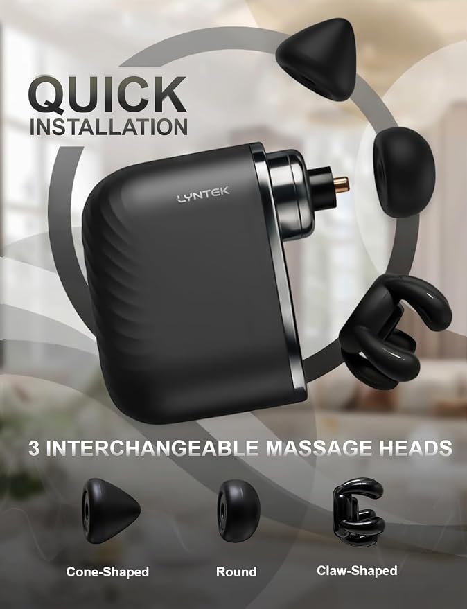 Mini Massage Gun Black- Small Handheld Muscle Massager with Percussion Deep Tissue, 5 Adjustable Vibration Frequency & 3 Interchangeable Heads - Portable Pocket Massage Gun for Gym, Travel