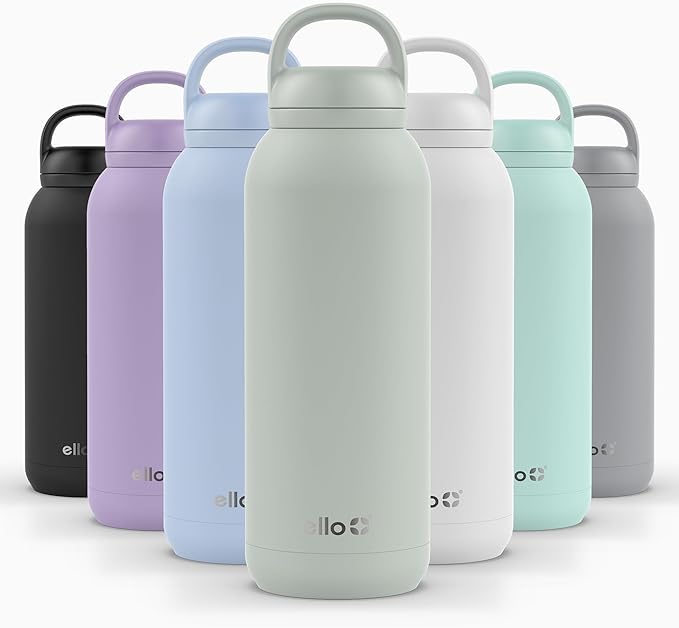 Ello Cooper Twist 40oz Insulated Stainless Steel Chug Water Bottle, Sage | Leakproof water bottle with chug lid and carry loop. BPA-free, keeps drinks cold 40 hours, great for gym, travel, and school.