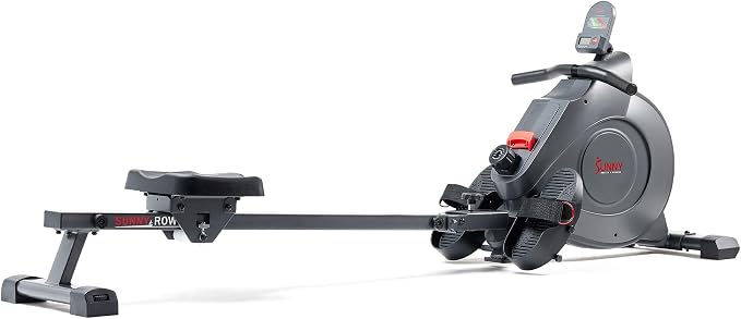 Sunny Health & Fitness Smart Magnetic Rowing Machine with Extra Long Rail