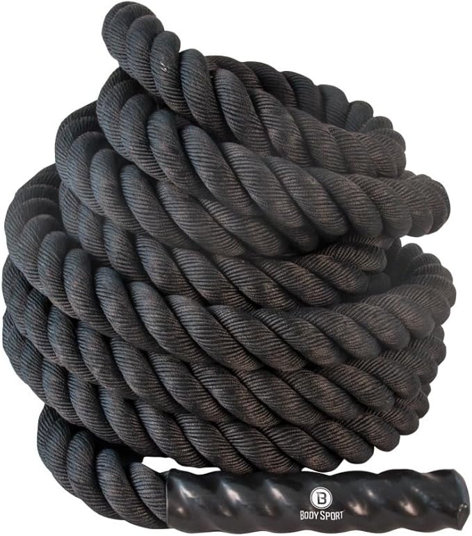 Body Sport Training Rope – Thick Battle Rope for Home or Gym Use, Long Durable Workout Rope – Made with Super-Strong Poly-Twine – Stands Up to Repeated Use Indoors & Outdoors