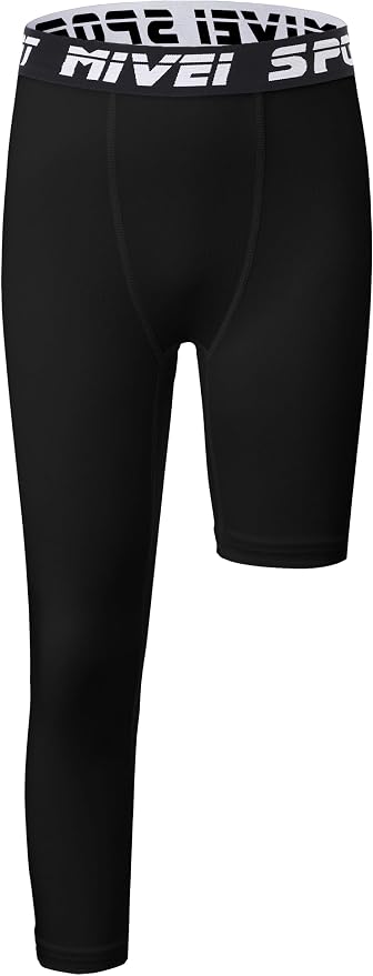 MIVEI One Leg Compression Tights Youth Boys Basketball Leg Sleeve | Kids Compression Pants Girls' Single Leg Tights 3/4 Leggings for Baseball Softball Soccer Running Football, Sports Base Layer
