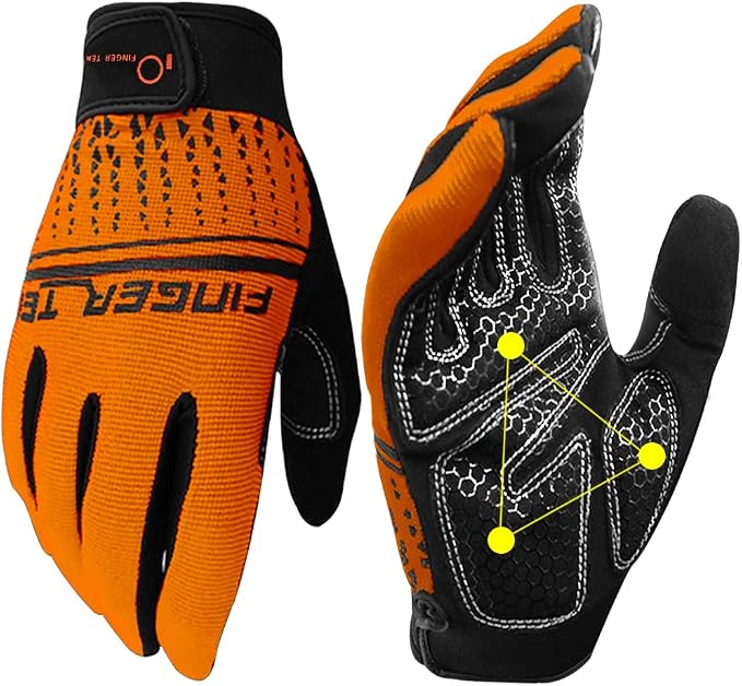 FINGER TEN Workout Gloves Full Finger with Padding 1 Pair | Shock Absorbing Palm Support, Non-Slip Extra Grip Control, Breathable Flexible Fit, for Exercise Weight Lifting Fitness