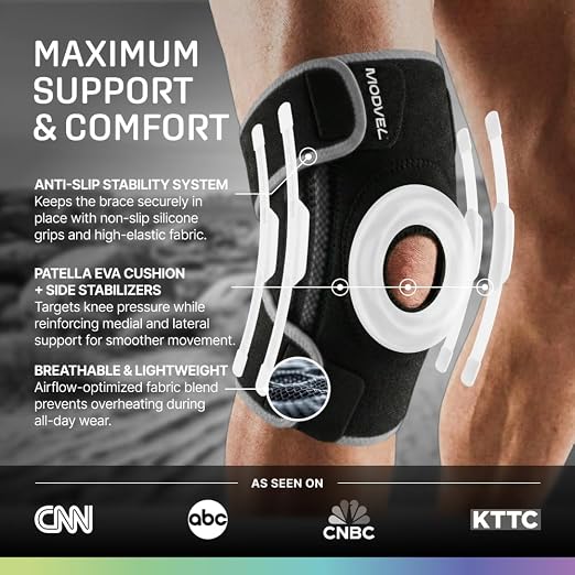 Modvel Knee Brace with Side Stabilizers & Patella Gel Pads for Pain Relief and Joint Support Breathable, Non-Slip Compression Sleeve for Men & Women, Arthritis, Meniscus, ACL Recovery