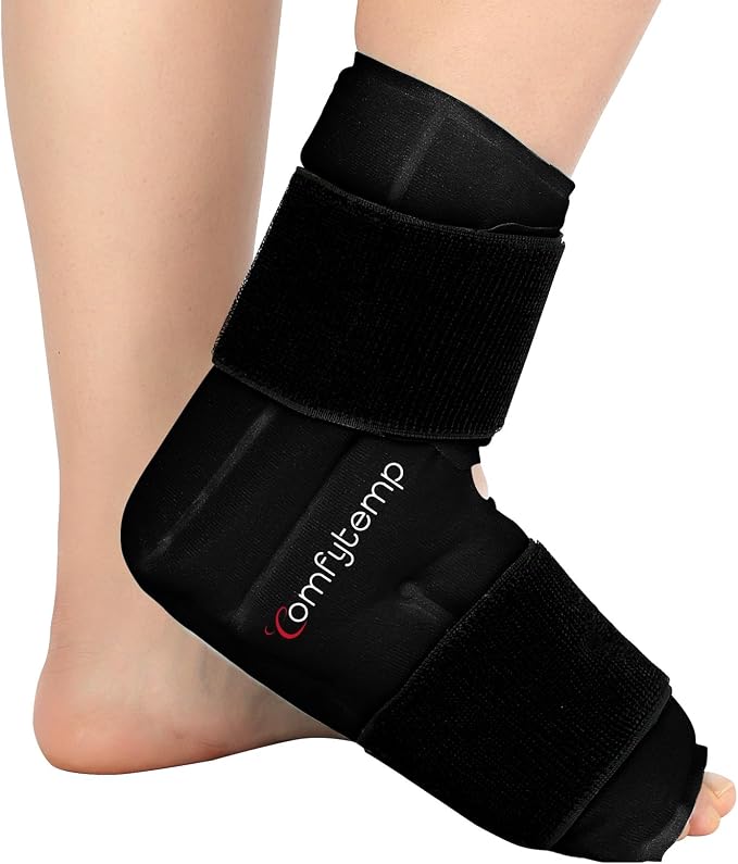 Comfytemp Ankle Foot Ice Pack Wrap for Plantar Fasciitis Relief, Feet Pain | FSA Eligible HSA, Ankles Brace Heel Wrap, Hot Cold Compress Gel Ice Bag for Injury Reusable, Achilles Tendonitis, 1pc, Black