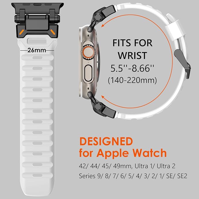 WINGLE FKM Rubber Bands for Apple Watch Band Ultra 3/2/1 Band Ultra 49mm Series 11 10 46mm 45mm 44mm 42mm SE 3/2/1 9 8 7 6 5 4 3 Men, Military Rugged Metal Connector Silicone Apple iWatch Sport Bands
