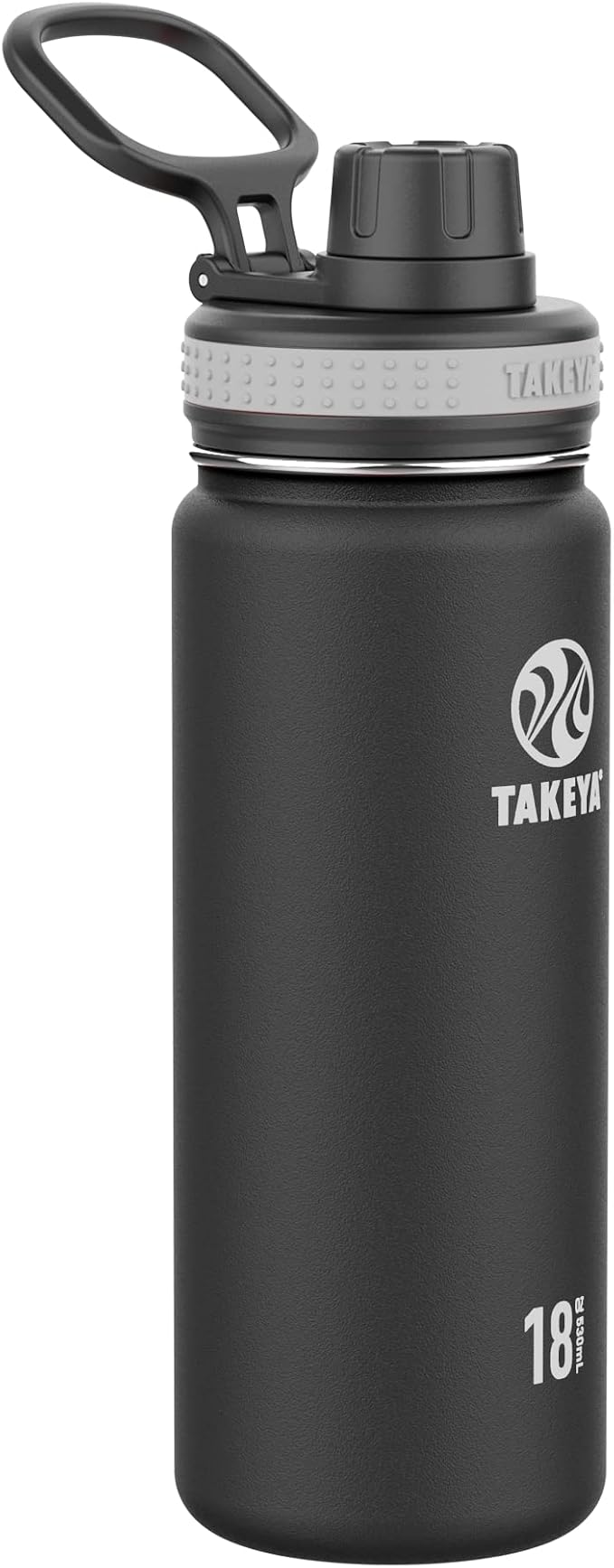 Takeya Originals 18 oz Vacuum Insulated Stainless Steel Water Bottle with Straw Lid, Black