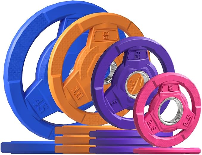 Color Coded 2-Inch Rubber Coated Olympic Grip Plate for Barbell,Solid Cast Iron Weight Plates for Strength Training, Weightlifting, Home Gym, 2.5/5/10/15/25/35/45 LB, Single and Pair