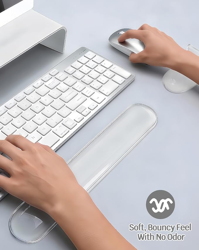 Clear Gel Keyboard Wrist Rest with Mouse Pad Wrist Support, Ergonomic Wrist Rest for Computer Keyboard and Mouse, Non-Slip Cooling Keyboard Pad for Office, Gaming & Laptop (Clear)