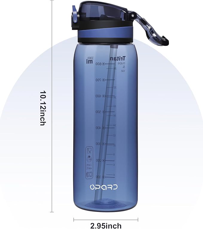 Opard Peak 1000 ml/32 oz Water Bottle with Straw Cap, BPA-Free, Leak Proof Flip Top Bottle