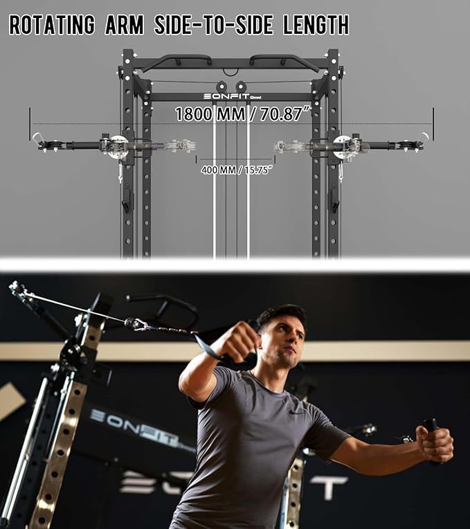 Eonfit E2 Power Rack, Squat Rack with Cable Crossover for Home Gym | Power cage with Pivot Arms Functional Trainer Pulley System Lat Pull Down For Garage Gym Strength Training
