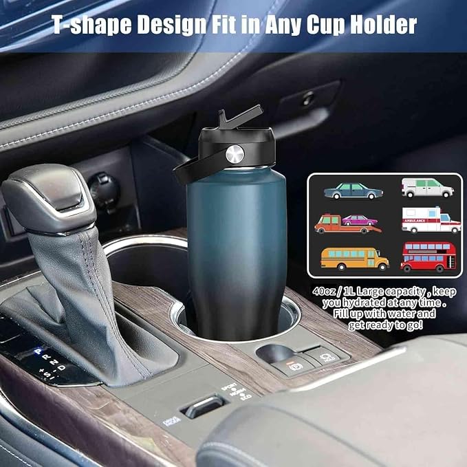 SENDESTAR 32oz Stainless Steel Water Bottle (Cold for 48 Hrs, Hot for 24 Hrs),Double Wall Vacuum Insulated Bottle with Straw Lid, Spout Lid and Flex Cap, Fit in Any Car Cup Holder