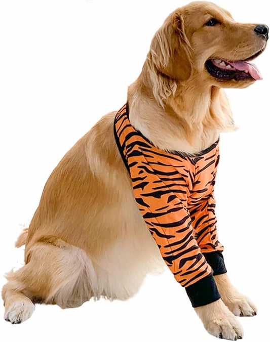 HDKUW Dog Elbow Protector for Calluses, Dog Joint Recovery Sleeve for Prevent Licking Wound, Elbow Sleeves with Mesh Pad for Medium Large Dogs Tiger 3XL