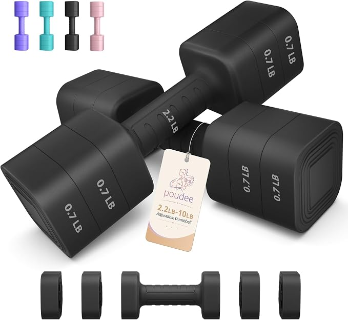Adjustable Dumbbell Set of 2, 2.2-20LB Adjustable Weight Set, 3 in 1 Free Weights Dumbbells Set for women men at home, 2.2lb, 3.6lb, 5lb,10lb, 20lb, for Home, Office, Gym Exercise Training, Anti-slip Handle