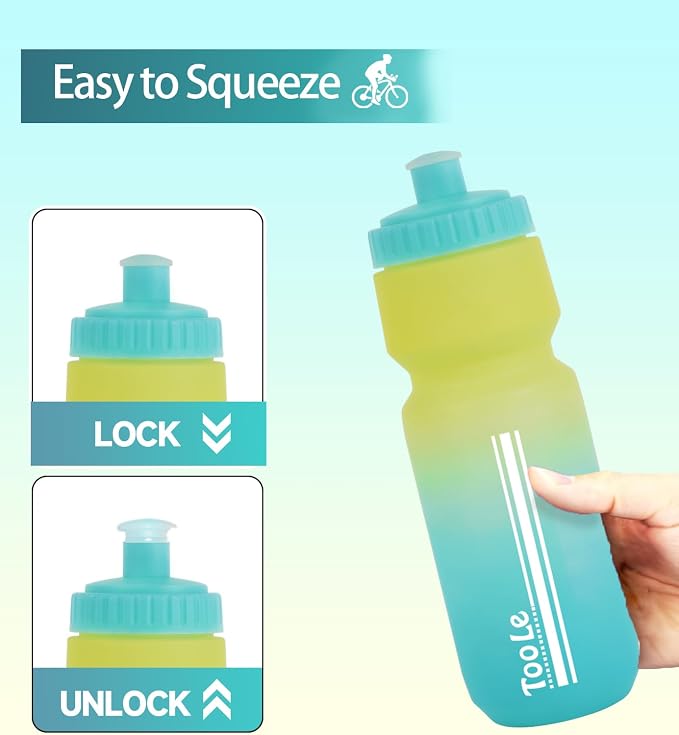 TooLe 24oz Bike Water Bottle, Easy to Squeeze Leakproof BPA Free 2 Pack | with Capacity Scale w/Pull Top Lid, Reusable, for Bicycle, Gym,Camping, Hiking