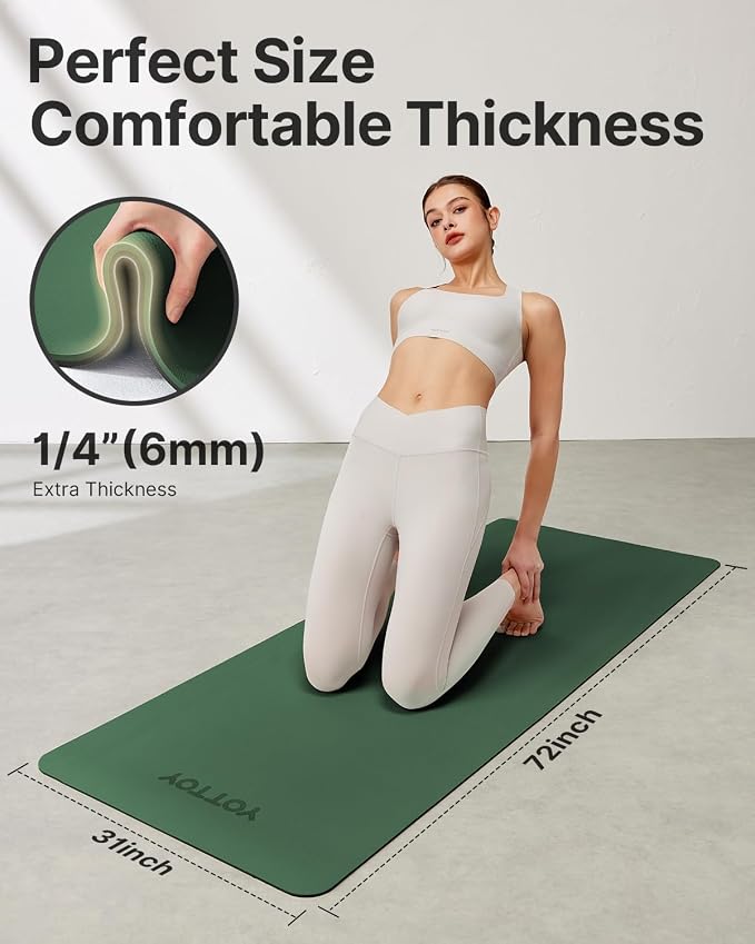 Yoga Mat,Non-Slip TPE Exercise Mat(1/4 Inch) for Pilates, Fitness & Barefoot Workouts, Home Gym Studio with Strap & Bag