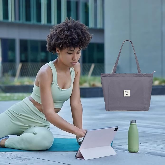 WLLWOO Yoga Mat Carrier Bag for Women Canvas Carryall Tote Gym Pilates | Large Holder Zipper Shoulder for Beach Travel Workout Fitness Office