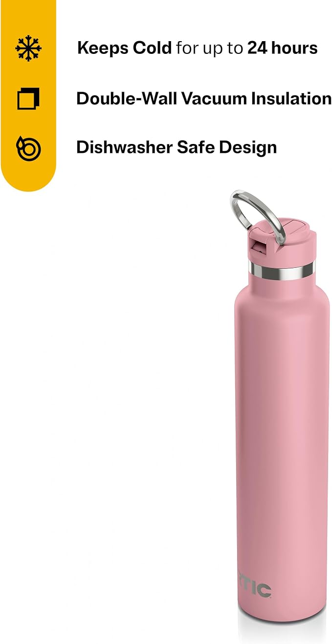 RTIC 26oz Journey Water Bottle, Ceramic Lined, Dusty Rose | Stainless Steel Metal, Insulated for Hot and Cold Drinks, Sports, Travel and Camping