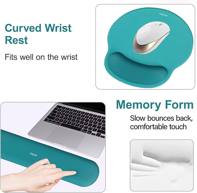 MOSISO Wrist Rest Support for Mouse Pad&Keyboard Set, Teal Green | Circle Curved Ergonomic Mousepad Non-Slip Base Home/Office Pain Relief&Easy Typing Pad with Soft Cloth&Silicone Lining