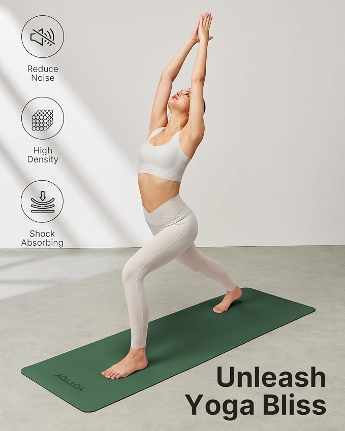 Yoga Mat,Non-Slip TPE Exercise Mat(1/4 Inch) for Pilates, Fitness & Barefoot Workouts, Home Gym Studio with Strap & Bag
