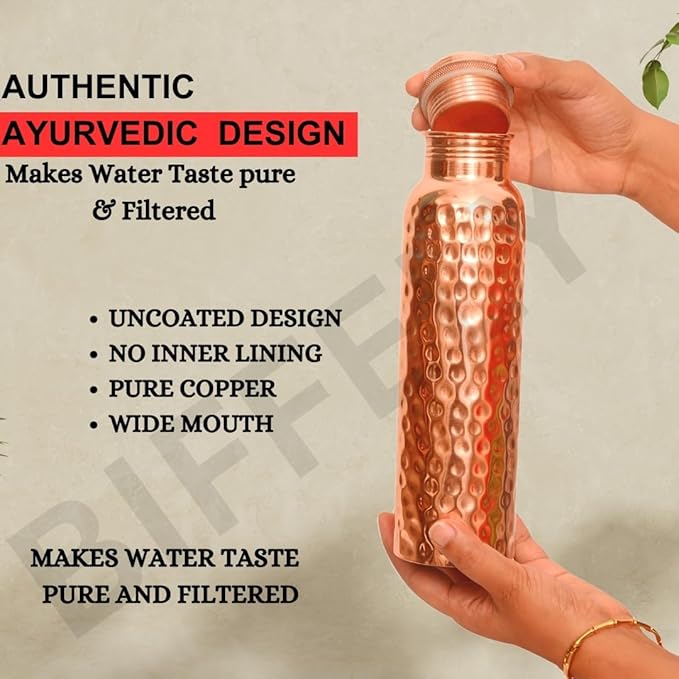 Copper Water Bottle - 34oz - Handcrafted Ayurvedic 100% Pure Copper Water Bottle for Drinking |Men & Women| Leak-Proof Lid BPA Free Non-Insulated & Eco Friendly with Premium Quality for Sport & Travel