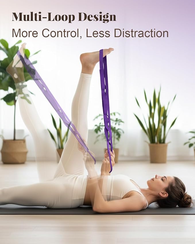 Trideer Stretching Strap with Loops & Leg Lifter, Non-Elastic PT-Style Physical Therapy Strap for Knee Replacement Rehab, Hamstring, Calf & Back Stretcher Mobility, Hip, Shoulder & Yoga