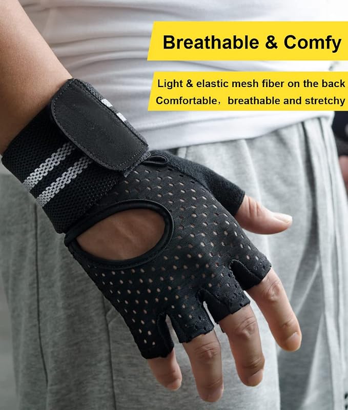 SUJAYU Weightlifting Gym Gloves for Men Women, Breathable Workout Gloves, Anti-Slip Exercise Gloves, Adjustable Wrist Support, Full Palm Protection, Lightweight