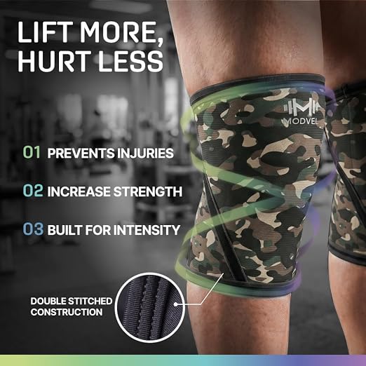 Modvel 7mm Neoprene Knee Sleeves for Men & Women Weightlifting & Powerlifting – Compression Knee Sleeve Support for Squats, Gym, Training – USPA, IPL Approved – Large Army/green (Pair)