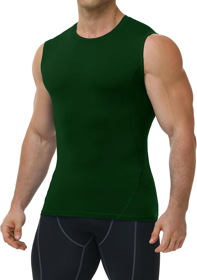 Mens Sleeveless Compression Shirt Athletic Workout Tank Top Quick Dry Muscle Base Layer Undershirt Gym Running