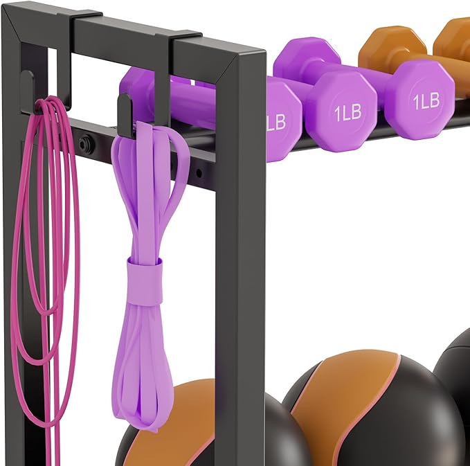 Adjustable Dumbbell Rack for Home Gym, Heavy-Duty Metal Stand | Adjustable 3-Tier Weight Rack Stores Dumbbells, Kettlebells and Yoga Mat, While Keeping Workout Accessories Neatly Organized