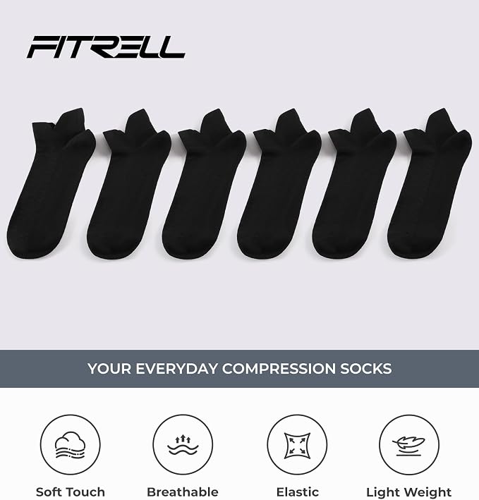 FITRELL Ankle Compression Socks for Women & Men - 5/6 Pairs Cushioned Arch Support Running Socks, Plantar Fasciitis Relief