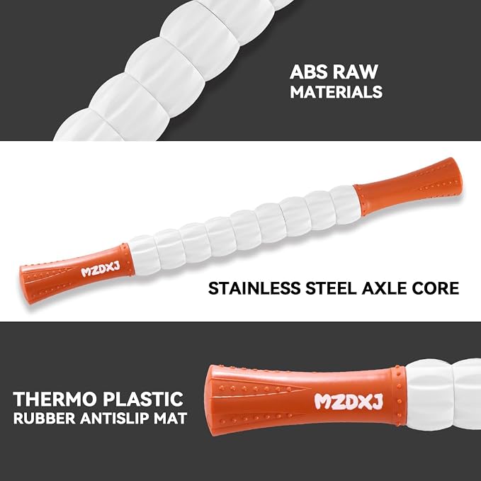 Muscle Roller Massage Roller Stick- Deep Tissue Fascia Blaster for Myofascial Pain Relief, Lymphatic Drainage & Body Sculpting, Handheld Physical Therapy & Recovery Tool(Orange White)