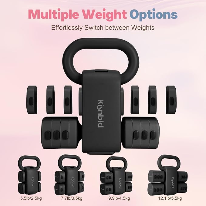 kisnbld Adjustable Dumbbell Set, 2-in-1 Dumbbells & Kettlebell,Hand Weights | 2.2-5.5lb Each Free Weights for Women Beginners with Fast Adjustment,Weights Set for Home Gym & Outdoor Exercise Training