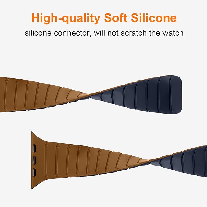 Tasikar Magnetic Bands Compatible with Apple Watch 42mm(Series 11/Series 10) 41mm 40mm 38mm Soft Silicone Replacement Loop Wristband for iWatch SE Series 11 10 9 8 7 6 5 4 3, Brown-Indigo
