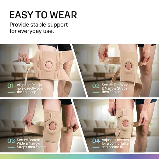 Modvel Knee Brace with Side Stabilizers & Patella Gel Pads for Pain Relief and Joint Support Breathable, Non-Slip Compression Sleeve for Men & Women, Arthritis, Meniscus, ACL Recovery
