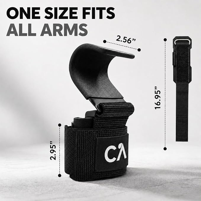 Weight Lifting Hooks (Pair) for Deadlifts, Pull Ups, Rows & Shrugs - Heavy Duty Gym Hooks with 8mm Padded Wrist Straps, Secure Grip Support for Weightlifting, Powerlifting & Strength Training