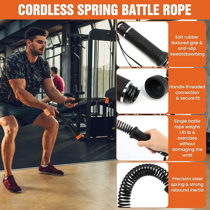 Ropeless Battle-Ropes (2-Pack) Portable Workout Ropes for HIIT Workouts,Cardio & Muscle Training, Low-Impact Training Heavy Duty Arm Exerciser for Strength Training