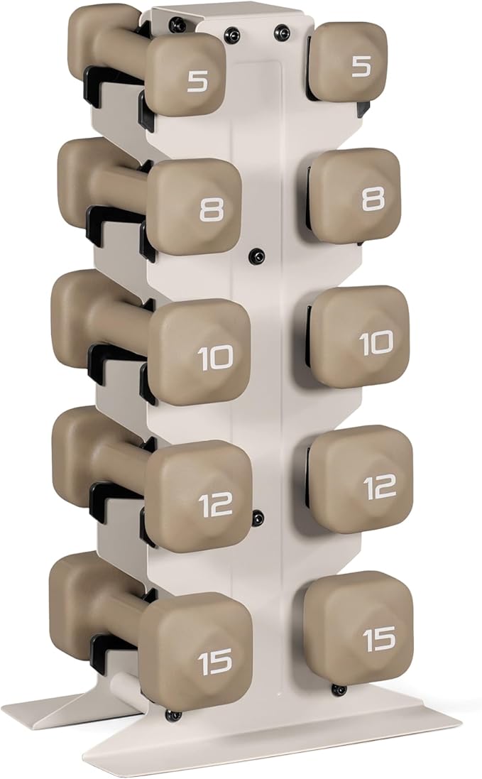 Tone Fitness Neoprene Dumbbell Set with Storage Rack – Non-Slip, Anti-Roll Hand Weights for Home Gym Workouts | 20 lb, 32 lb, 50 lb, 60 lb & 100 lb Options